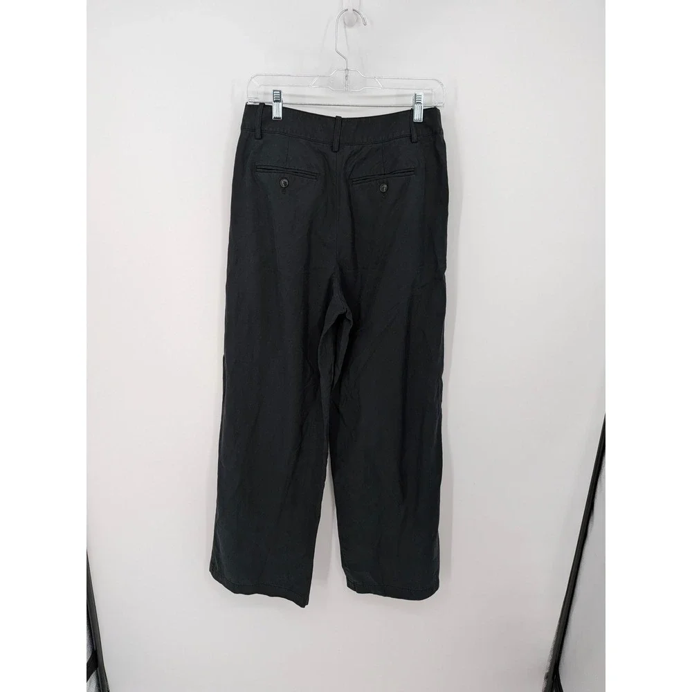 Madewell The Harlow Wide Leg Pant Women 2 Black Pleated Linen Blend Trousers